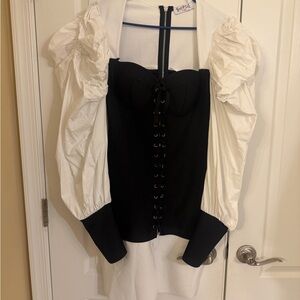 SWANK Black and White Puff Sleeve Bodycon dress